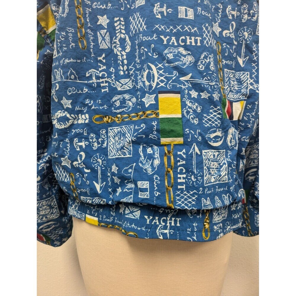 Vintage Lizsport 90s Y2k Blue Nautical Coastal Print Bomber Jacket sz M Retro - Picture 11 of 13